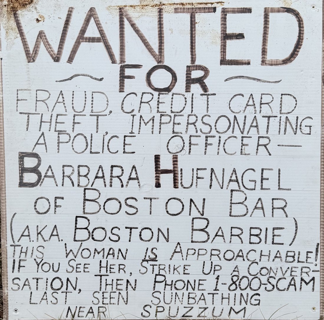 Hand-lettered wanted poster: Boston Barbie