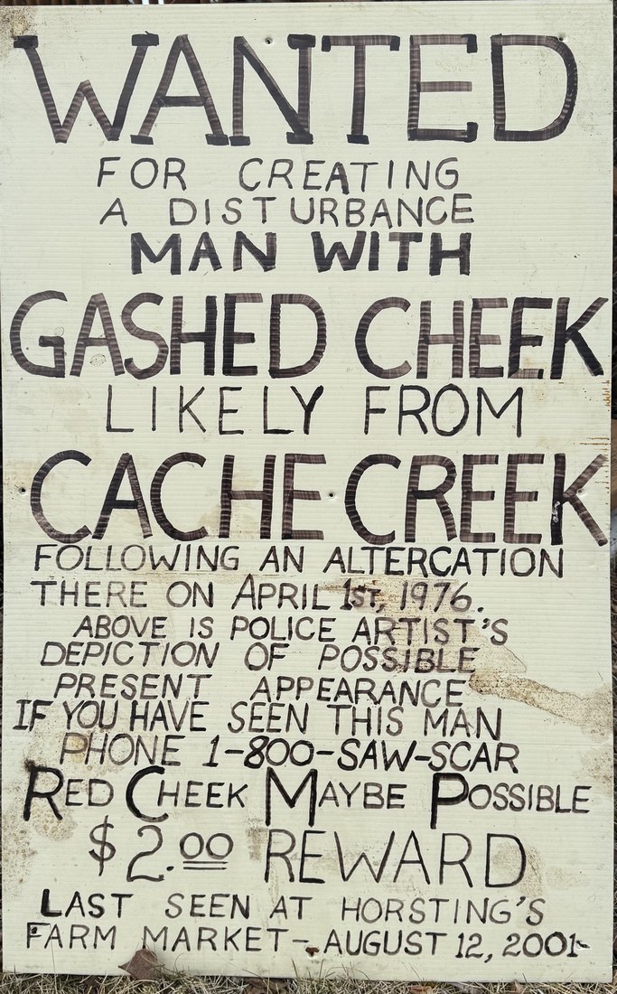 Hand-lettered wanted poster: The Man with the Gashed Cheek