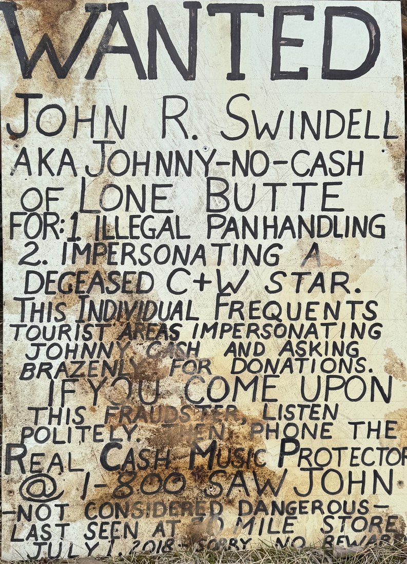 Hand-lettered wanted poster: Johnny-No-Cash