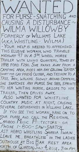 Wanted poster: Whistling Wilma